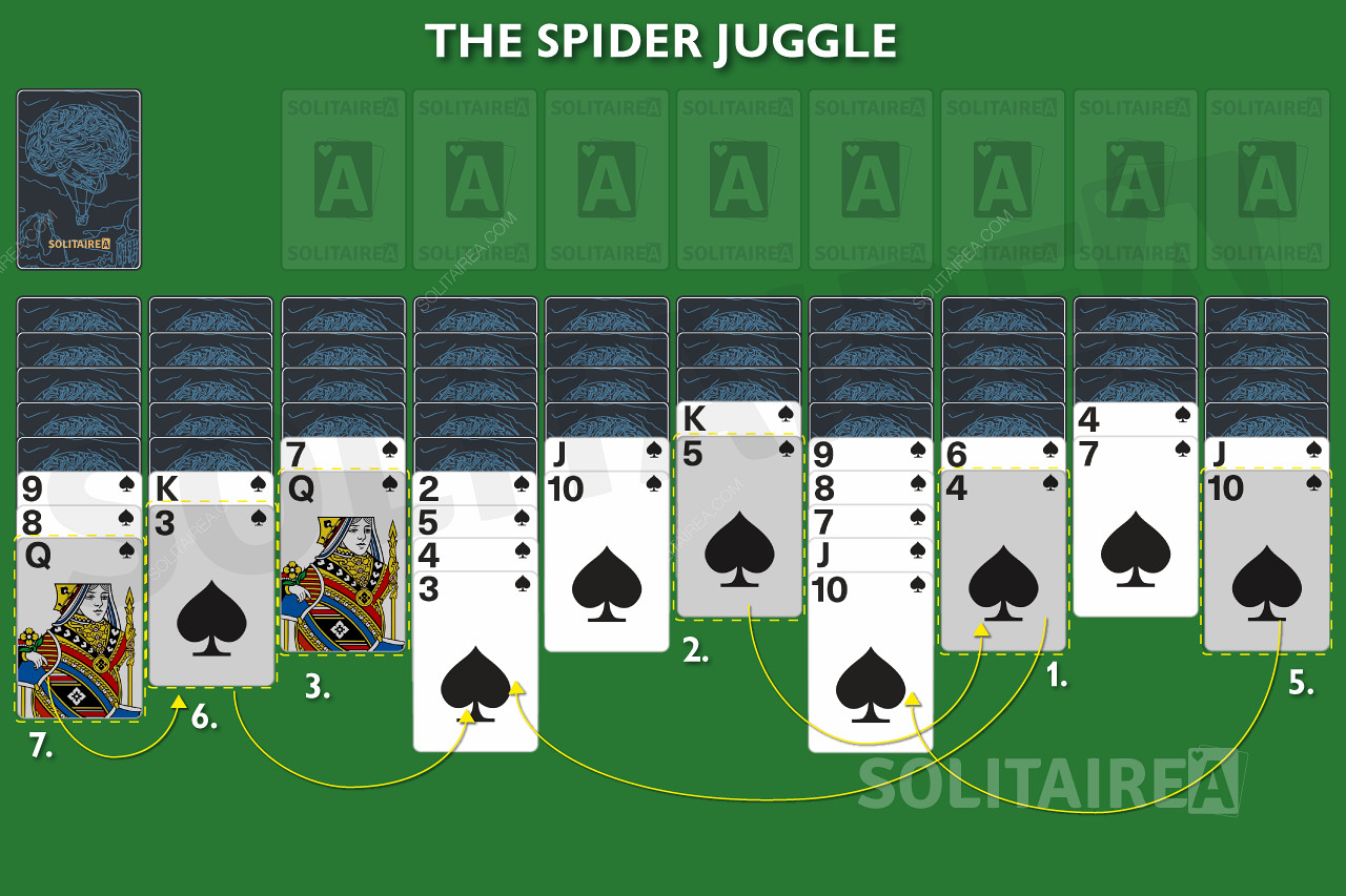 У Спидер-у, жонглирате карте у гомиле од аса до краља пре него што се преместе у темеље.